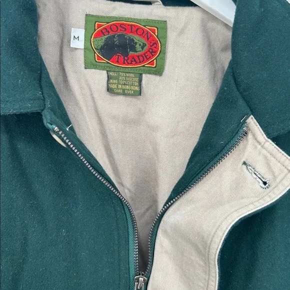 Vintage Boston Traders Men’s Wool Blend Green Bomber Jacket Size M Zip Front - Picture 5 of 12